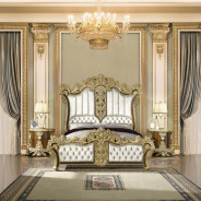 BD20001EK Bed Antique Gold & Brown Finish Victorian Style Desiderius Collection By Acme Furniture