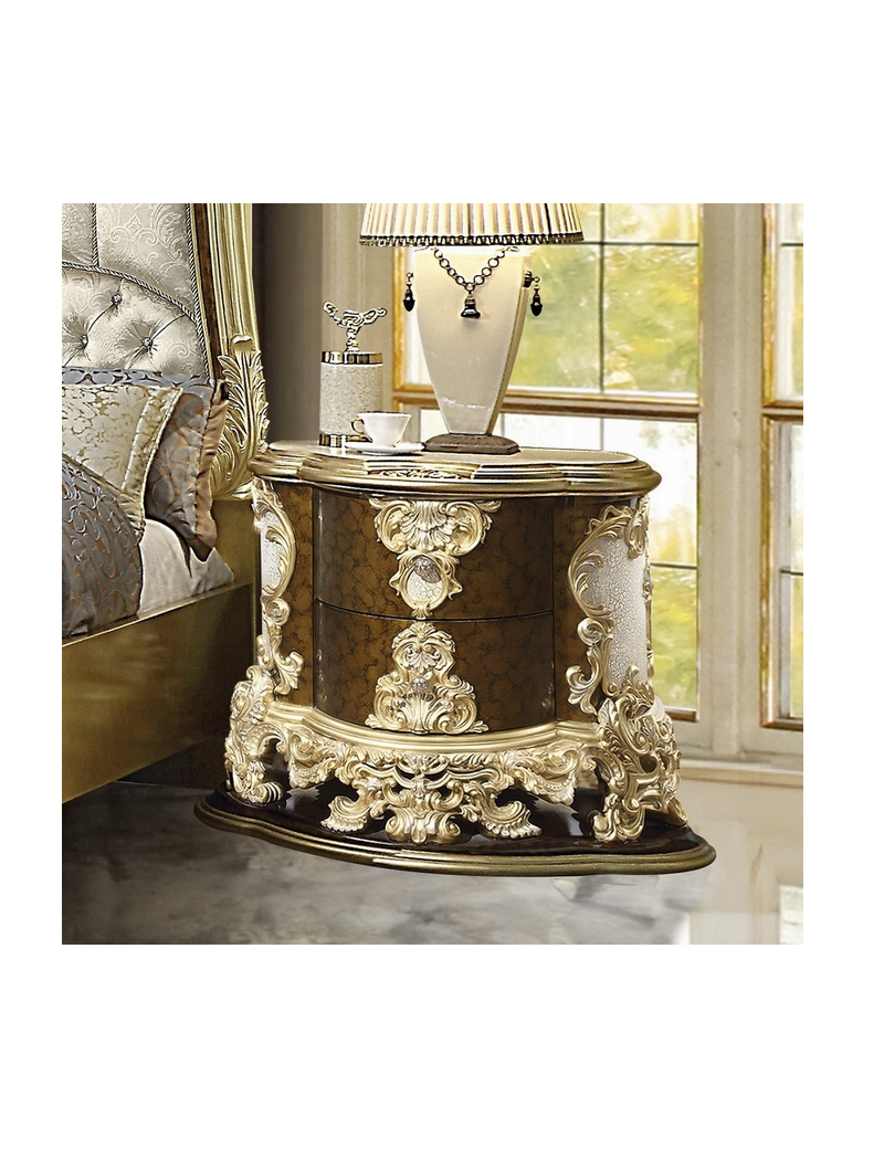 BD20001EK Bed Antique Gold & Brown Finish Victorian Style Desiderius Collection By Acme Furniture