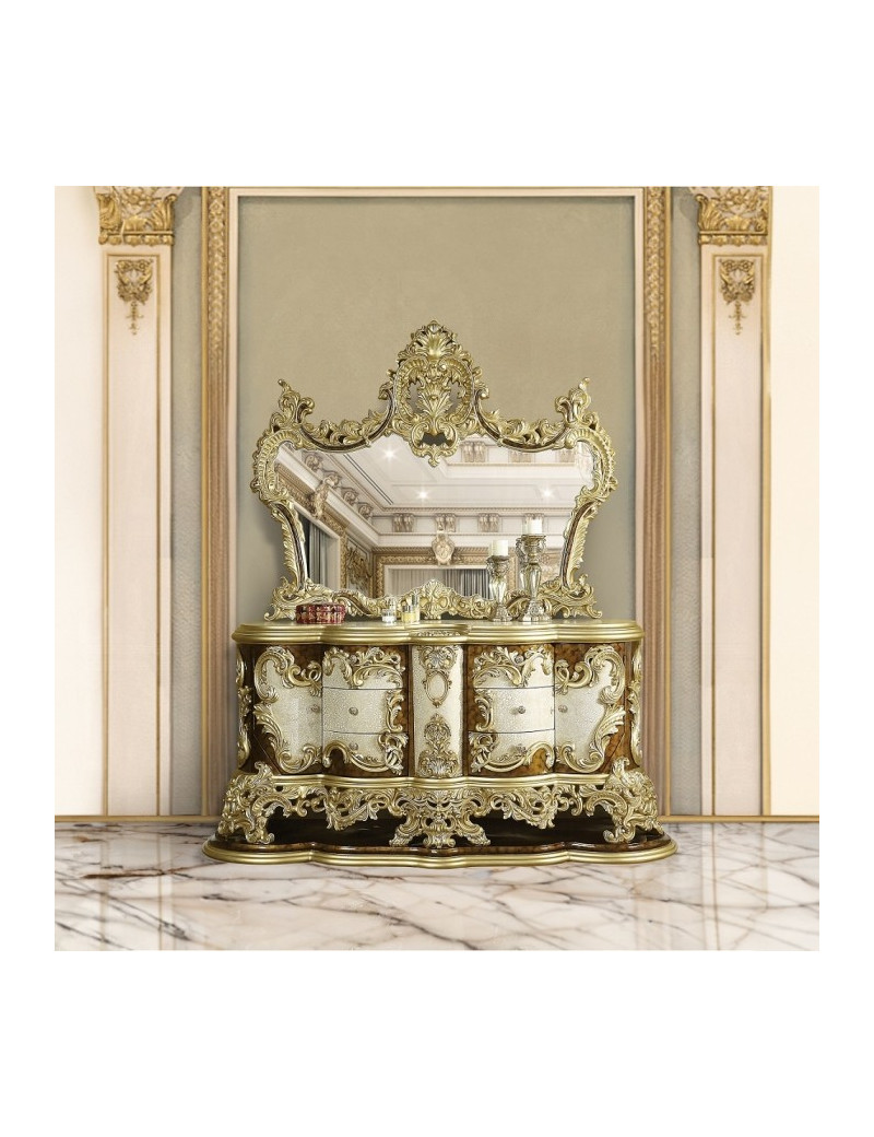 BD20001EK Bed Antique Gold & Brown Finish Victorian Style Desiderius Collection By Acme Furniture