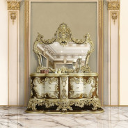 BD20001EK Bed Antique Gold & Brown Finish Victorian Style Desiderius Collection By Acme Furniture