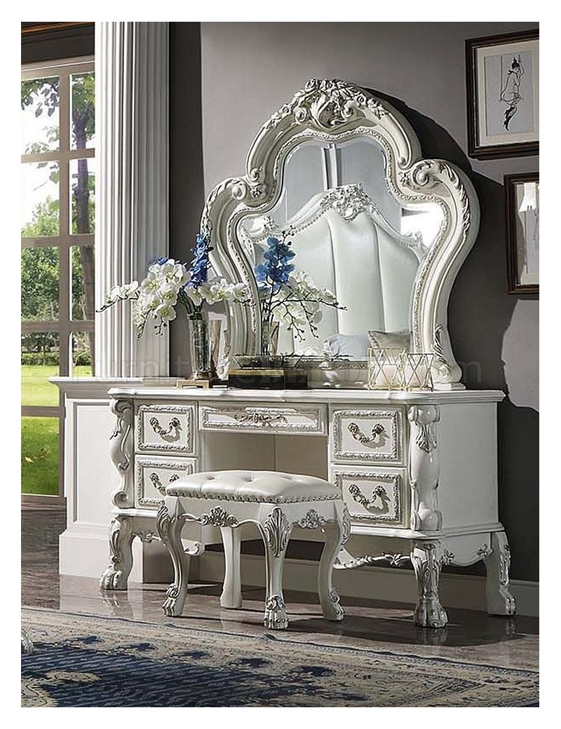 BD01678 Dresden II Vanity Desk & Mirror Bone White Finish by Acme Furniture