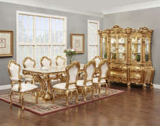 701 AM Luxury White Marble Top 9 Pc Dining Table -French Provincial Style By Polrey International Furnishing