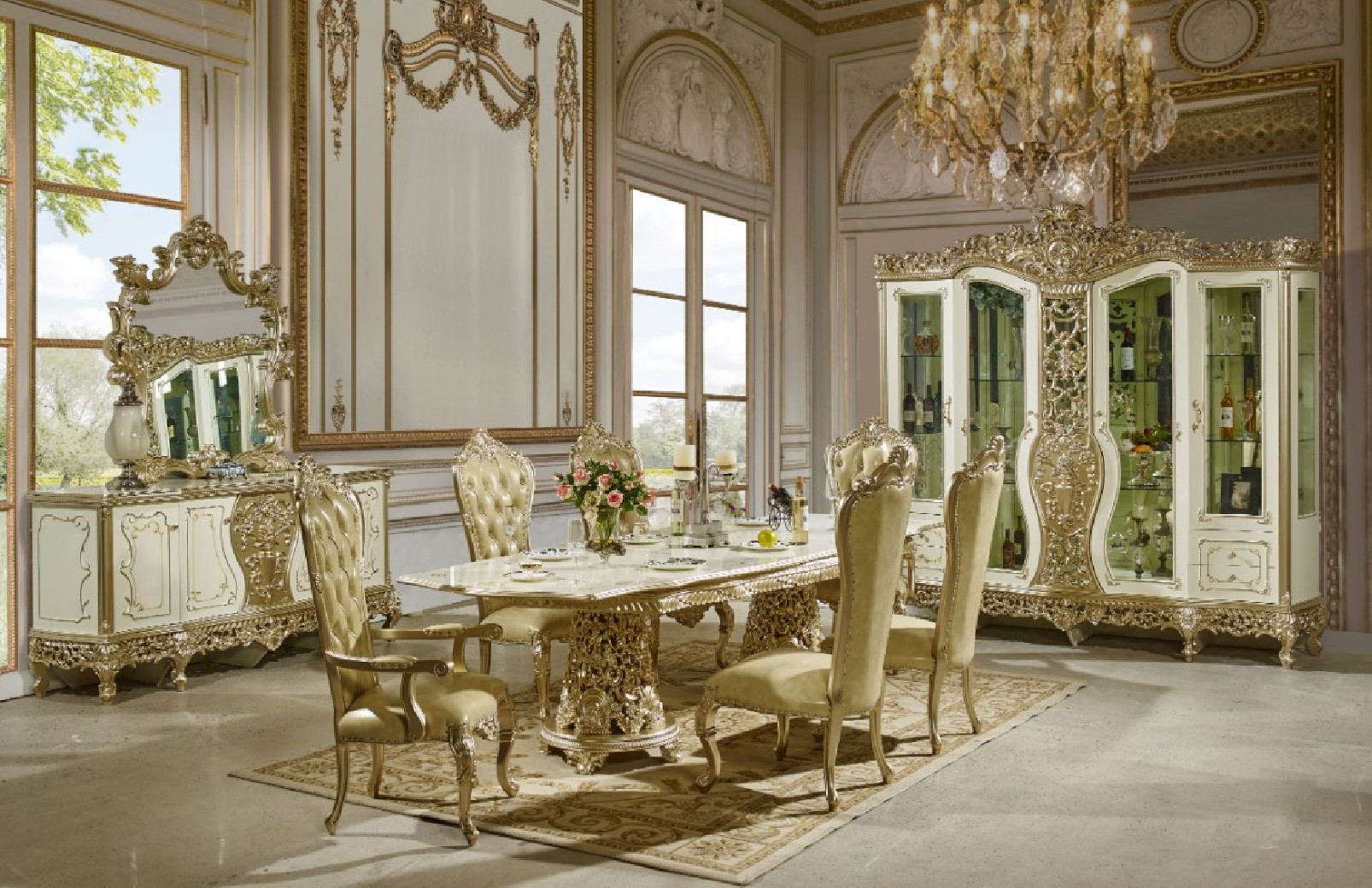 HD 1812 7PC Dining Set Long Table Victorian Style By Homey Design