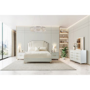 Platform Bed White Cloud Finish Palm Gate collection by Michael Amini