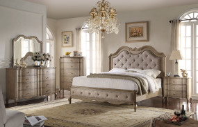 26050 Acme Bedroom Set Chelmsford Collection Antique Taupe / Tan Fabric