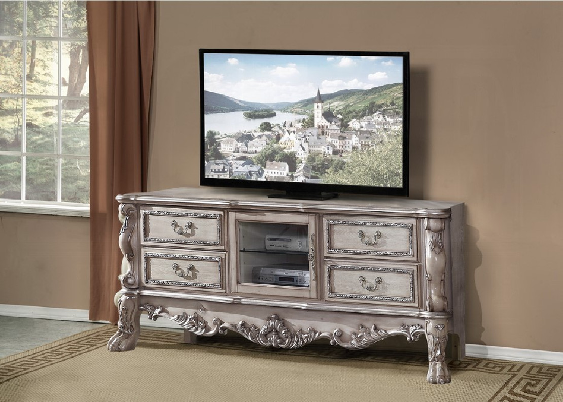 91473 TV Stand Vintage Bone White Finish Dresden Collection by Acme Furniture