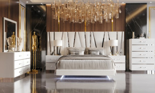 5Pc Europa Queen with Panels Bedroom Set Collection in White Finish By New Classic Furniture