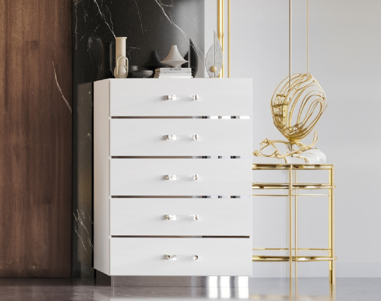 5Pc Europa Queen with Panels Bedroom Set Collection in White Finish By New Classic Furniture