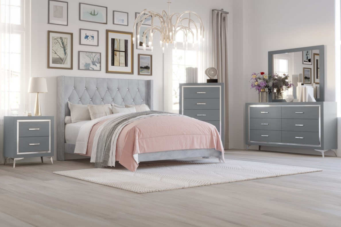 Huxley 5Pc Queen Bedroom Set Collection Gray Finish by New Classic FurnitureBy New Classic Furniture