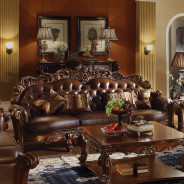 52000 Acme Oversized Sofa Vendome Collection Cherry PU /Cherry Finish