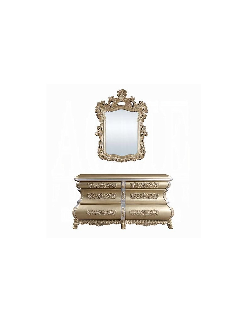 DN00457 Gold Finish 7PC Dining Set Seville Victorian Style Collection by Acme Furniture