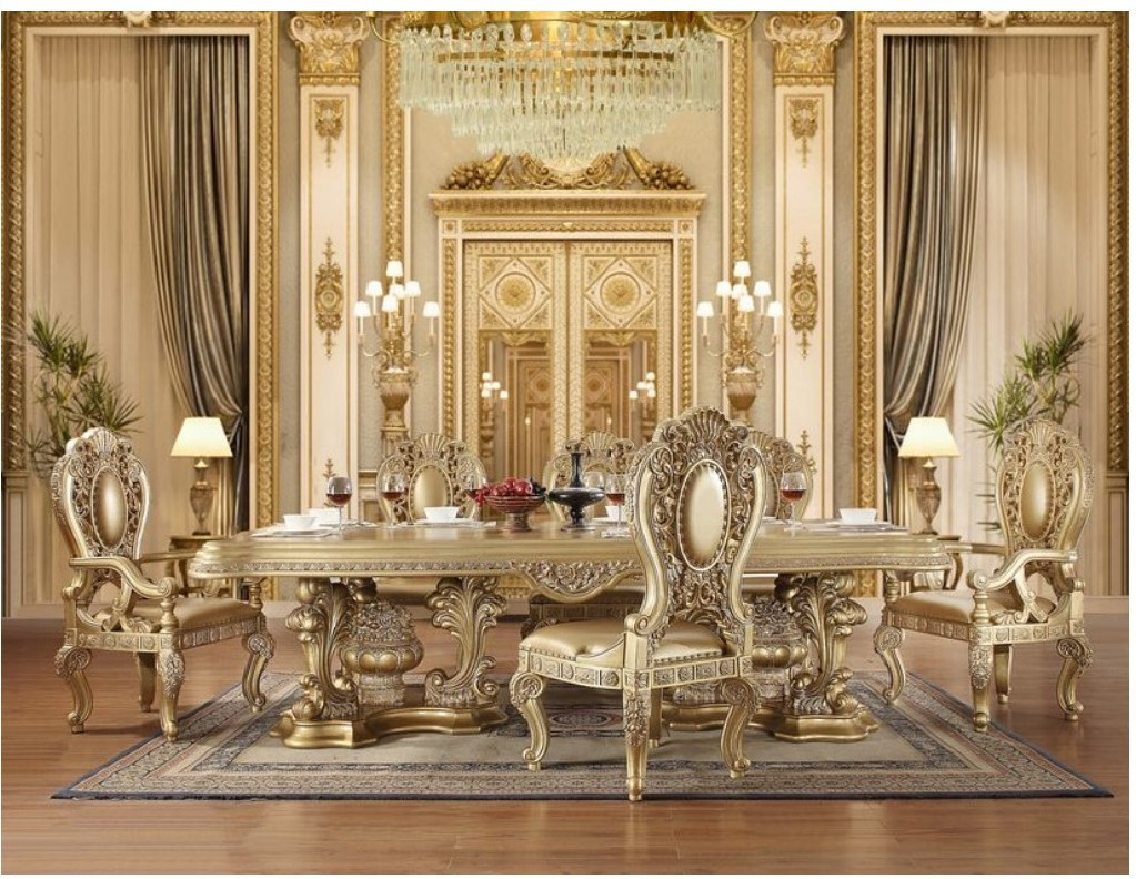 DN00457 Gold Finish 7PC Dining Set Seville Victorian Style Collection by Acme Furniture