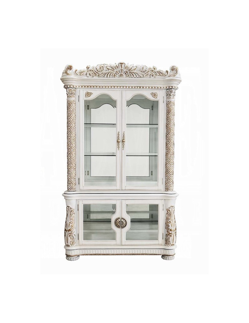 DN01222 5 PC Pedestal Dining Round Table Antique Pearl Vendome II Collection