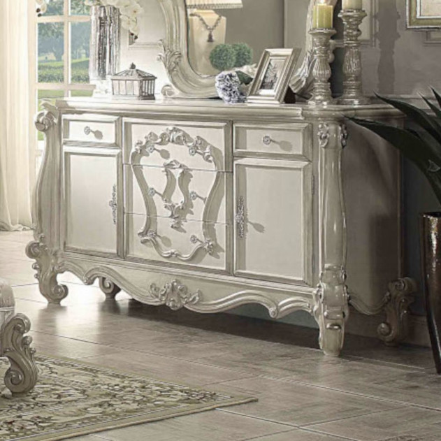61150 Acme  Counter Height Table Versailles Collection PU & Bone White Finish