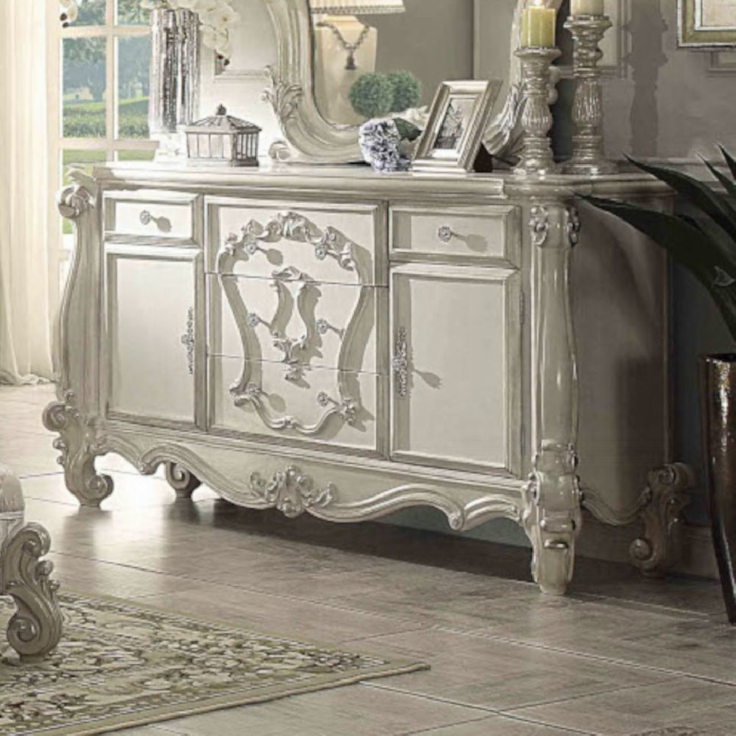 61150 Acme  Counter Height Table Versailles Collection PU & Bone White Finish