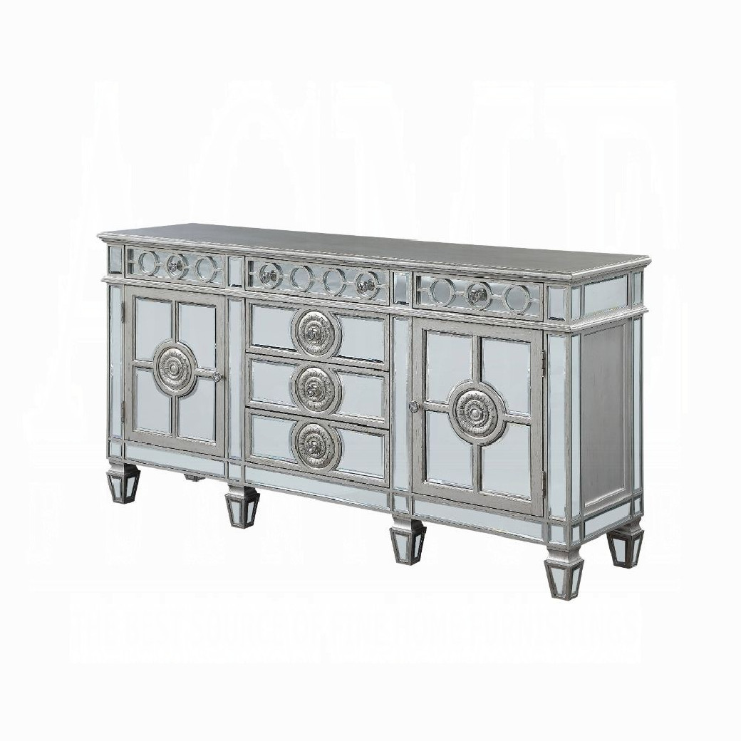 66164 Mirrored & Antique Platinum Finish Server Varian Collection By Acme Furniture