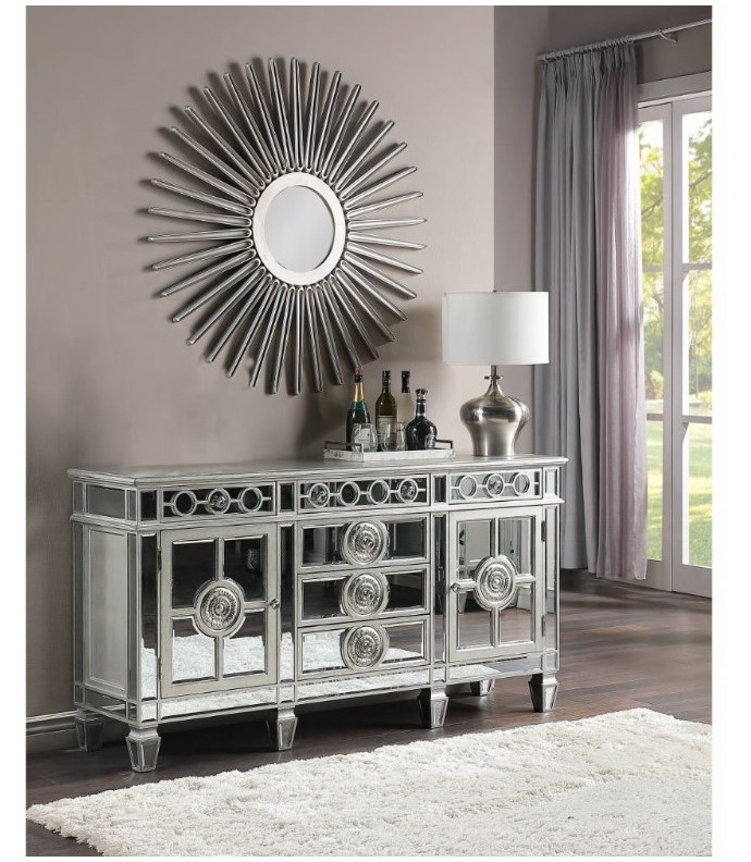 66164 Mirrored & Antique Platinum Finish Server Varian Collection By Acme Furniture