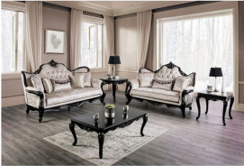 FM65001 2PC Sofa & Loveseat Traditional Style Black Finish Acapulco Collection By Furniture Of America