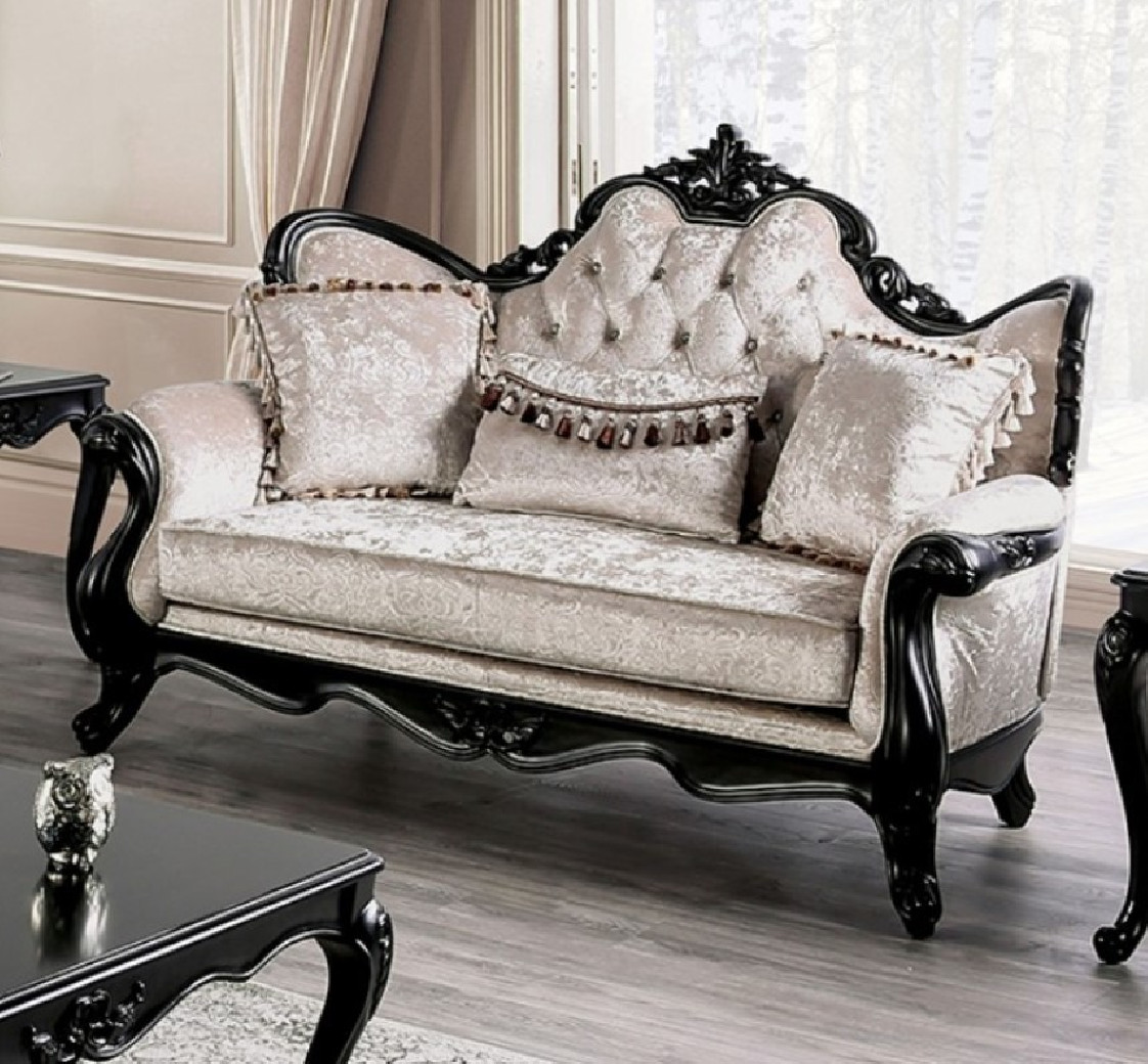 FM65001 2PC Sofa & Loveseat Traditional Style Black Finish Acapulco Collection By Furniture Of America
