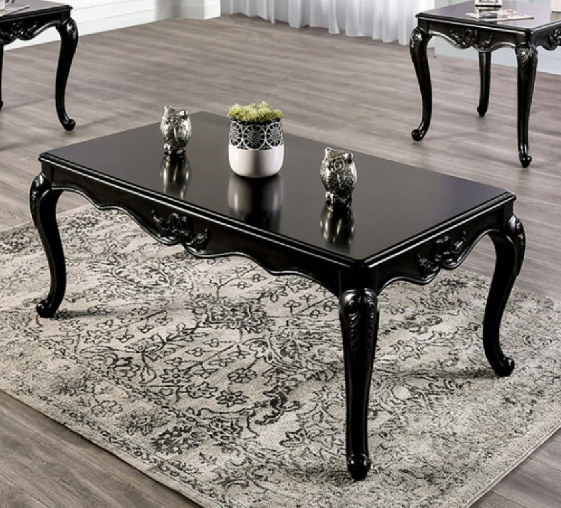 FM65001 2PC Sofa & Loveseat Traditional Style Black Finish Acapulco Collection By Furniture Of America