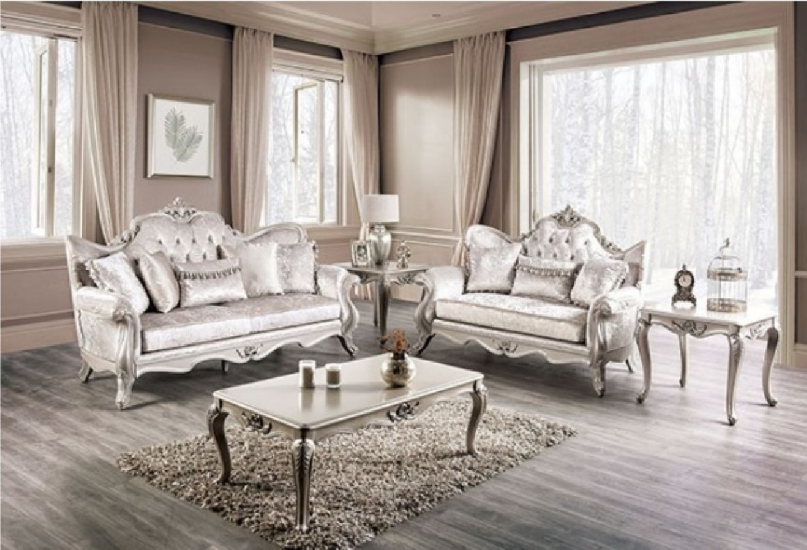 FM65001WH 2PC Sofa & Love seat Traditional Style Off-White Acapulco Collection By Furniture Of America