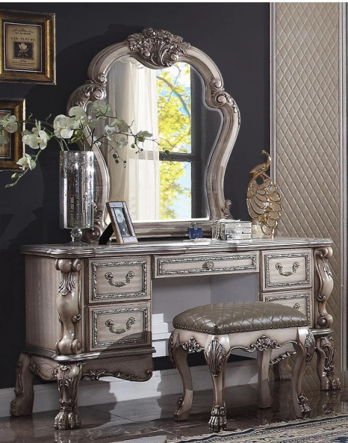 28193 Vintage Bone White Finish Vanity Desk Dresden Collection By Acme Furniture