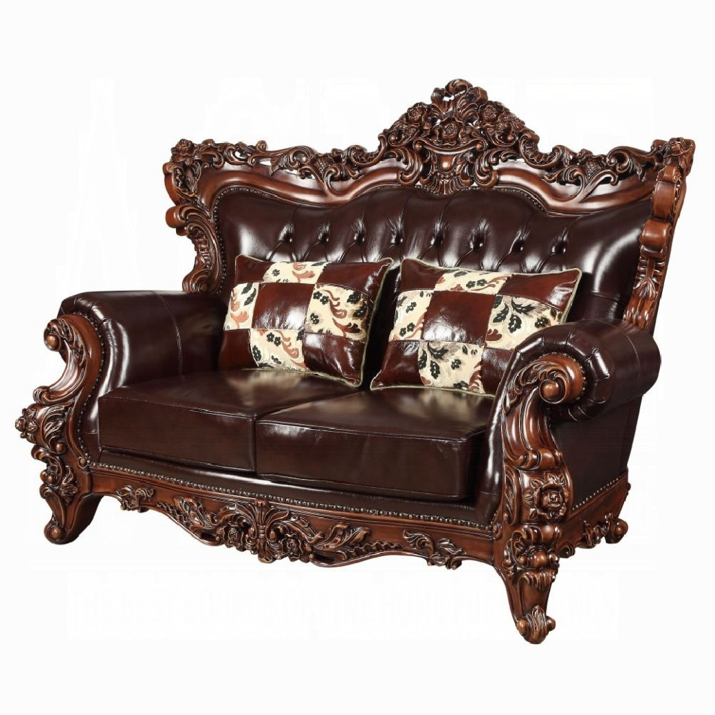 53070 Espresso Top Grain Leather/ Walnut Finish Sofas By Acme Furniture