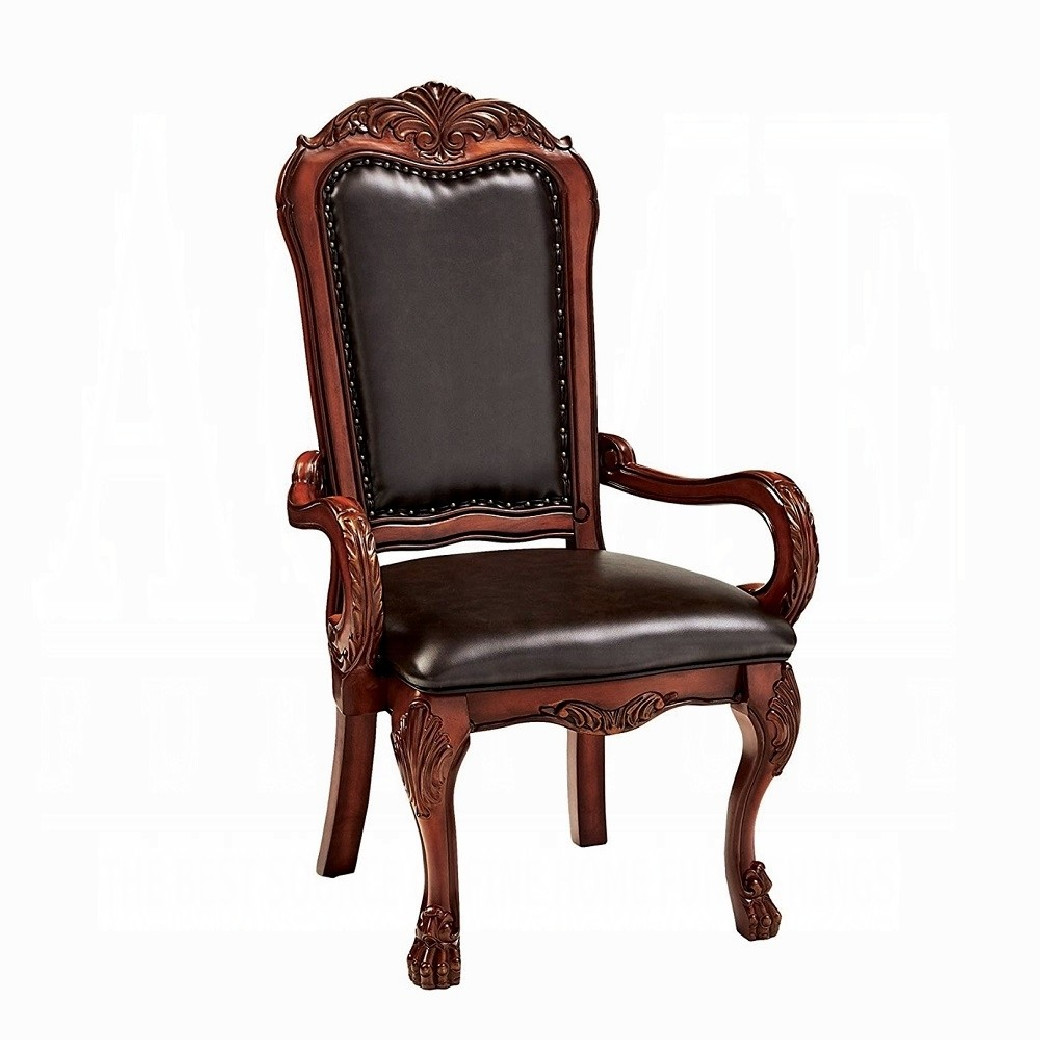 12150 Fabric & PU / Cherry Oak Dining Set Cherry Oak Dresden Collection by Acme Furniture