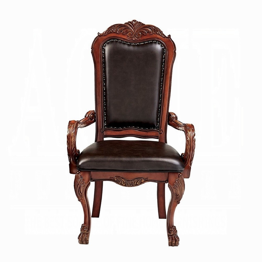 12150 Fabric & PU / Cherry Oak Dining Set Cherry Oak Dresden Collection by Acme Furniture