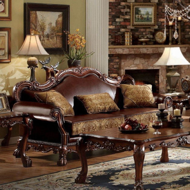 15160 Living room Cherry Oak Finish/ Brown PU Dresden Collection by Acme Furniture