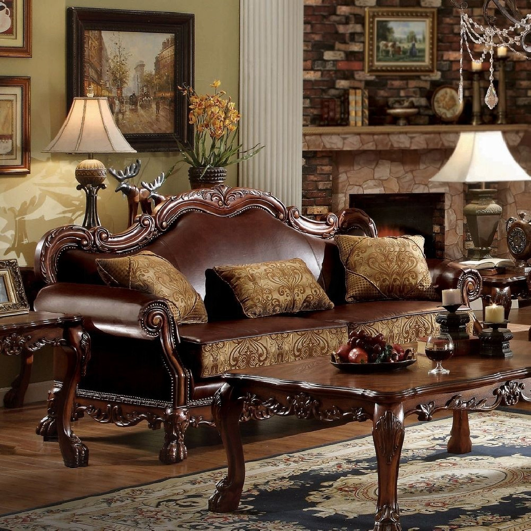 15160 Living room Cherry Oak Finish/ Brown PU Dresden Collection by Acme Furniture