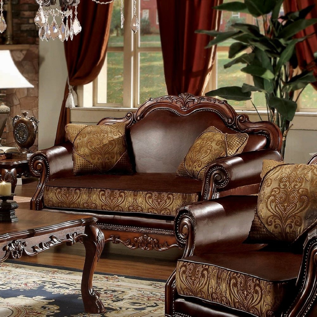 15160 Living room Cherry Oak Finish/ Brown PU Dresden Collection by Acme Furniture