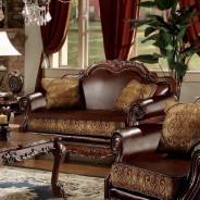 15160 Living room Cherry Oak Finish/ Brown PU Dresden Collection by Acme Furniture