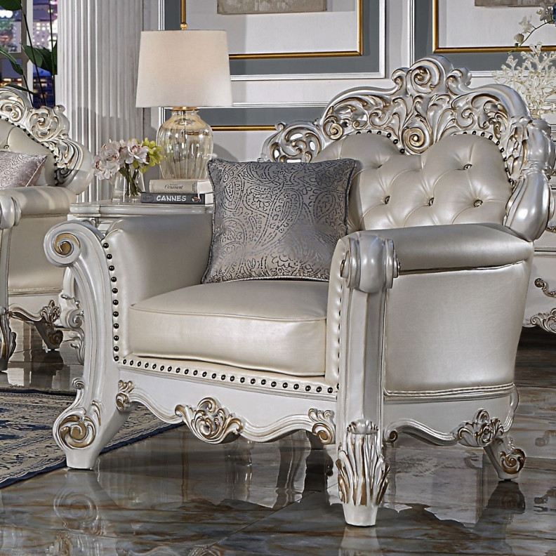 LV01326 Accent Chair Champagne PU & Antique Pearl Vendome Collection By Acme Furniture