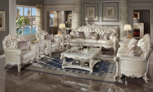 LV01525 Oversized Sofa W/6 Pillows Vendome Antique Pearl  Collection By Acme Furniture