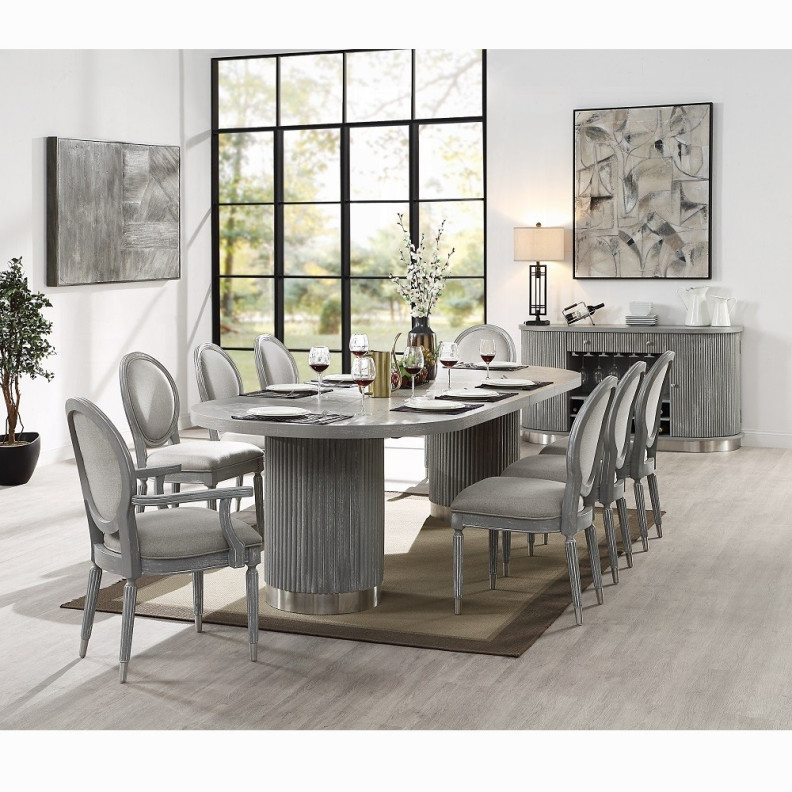 DN02124 7PC Dining Set  Weathered Gray Oak Finish Adalynn Collection by Acme Furniture