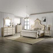 BD02335Q Queen Bed w/Led Upholstered in beige velvet Lucienne Collection By Acme Furniture