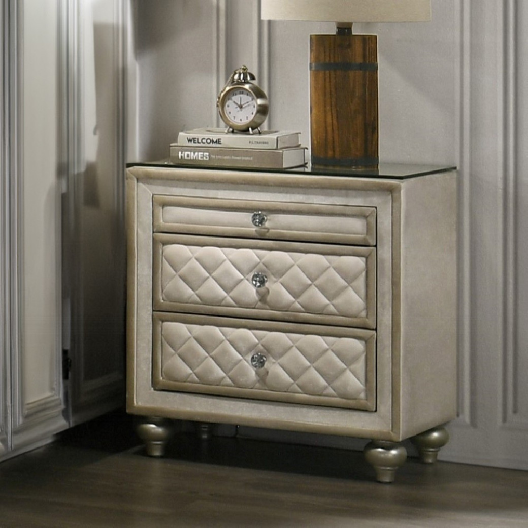 BD02335Q Queen Bed w/Led Upholstered in beige velvet Lucienne Collection By Acme Furniture