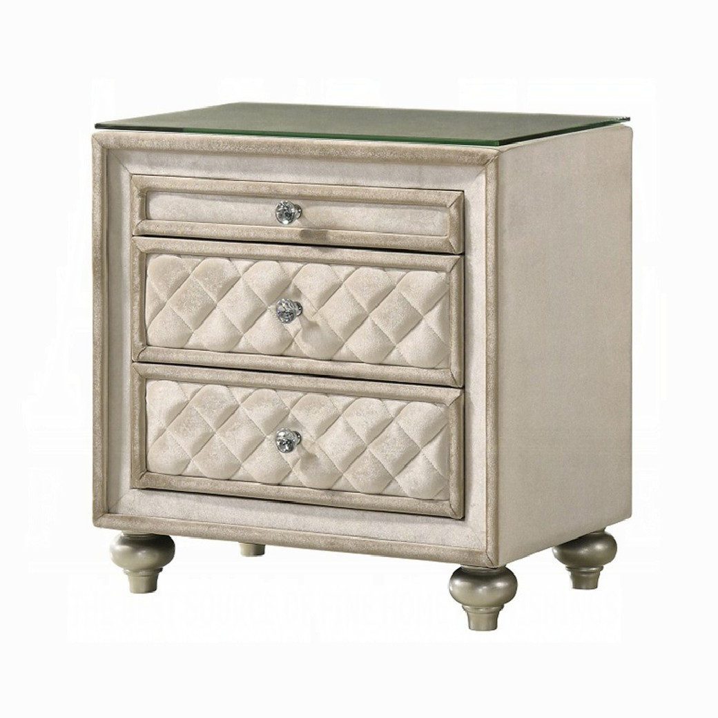 BD02335Q Queen Bed w/Led Upholstered in beige velvet Lucienne Collection By Acme Furniture