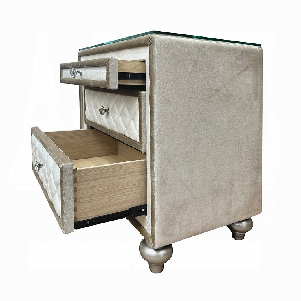 BD02335Q Queen Bed w/Led Upholstered in beige velvet Lucienne Collection By Acme Furniture