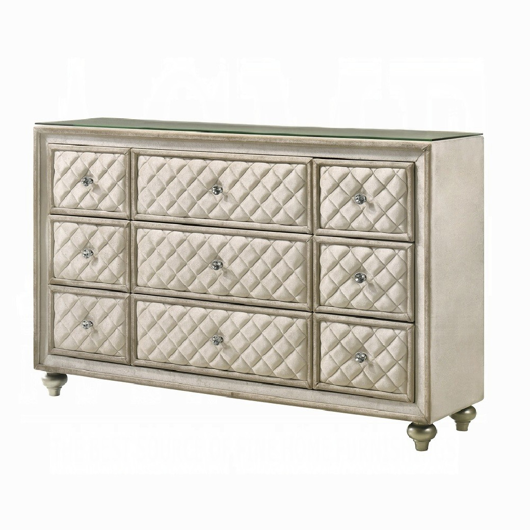 BD02335Q Queen Bed w/Led Upholstered in beige velvet Lucienne Collection By Acme Furniture