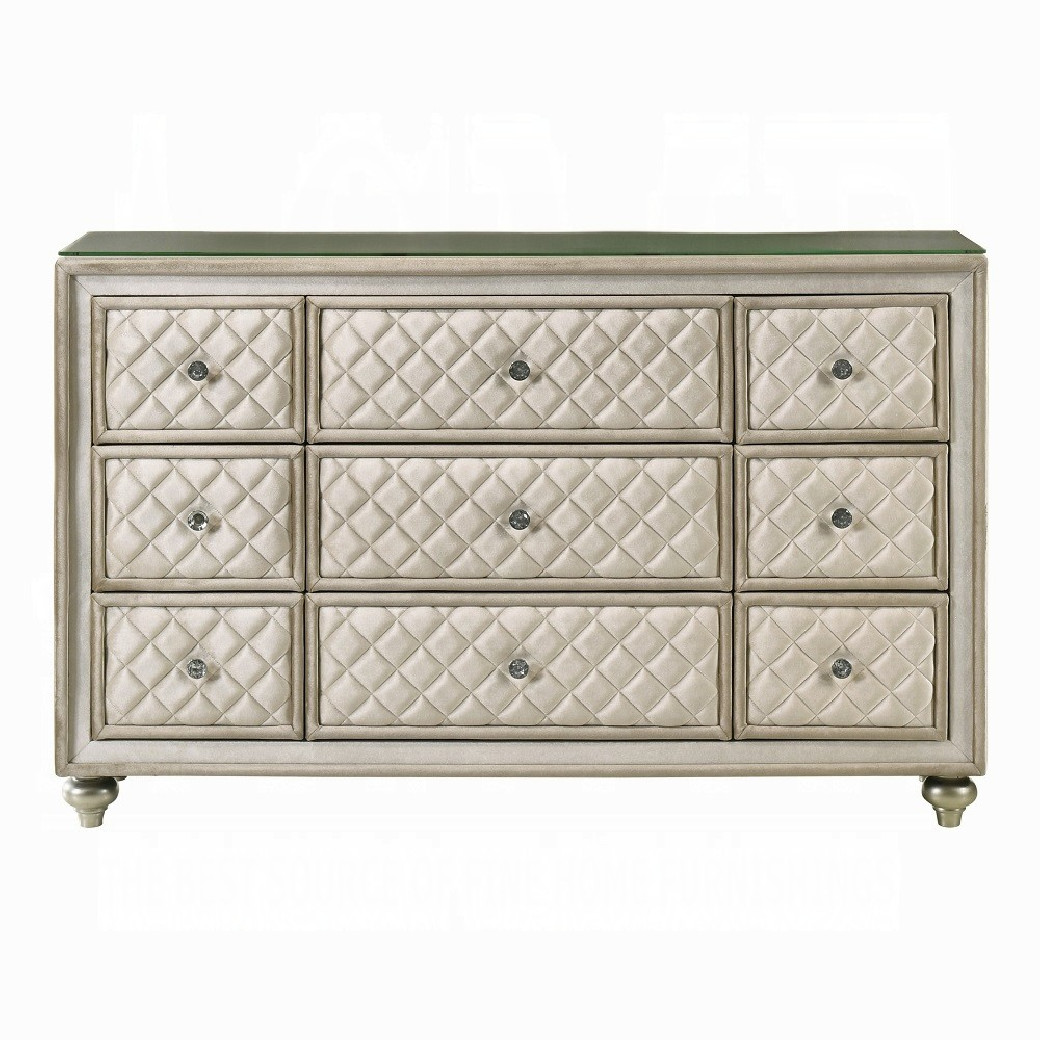 BD02335Q Queen Bed w/Led Upholstered in beige velvet Lucienne Collection By Acme Furniture