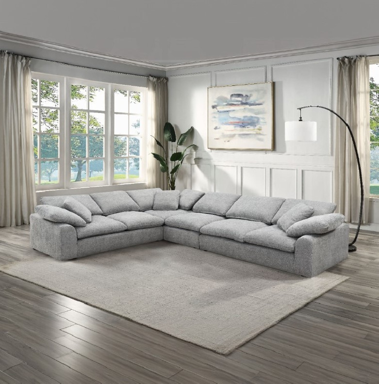 LV01563 Sectional Sofa w/6 pillows Gray Linen Naveen Collection by Acme Furniture
