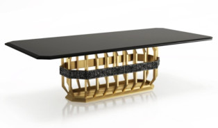 Milano Rectangular Glass Top Dining Table | Gold by Roberto Grassie