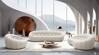 81303 Divani Casa Yolonda - Modern Curved Beige Fabric Sofa Set