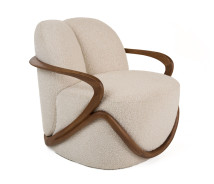 81593 Modrest Fortuna - Mid-Century Modern Off-White Fabric + Walnut Accent Chair By VIG Furniture