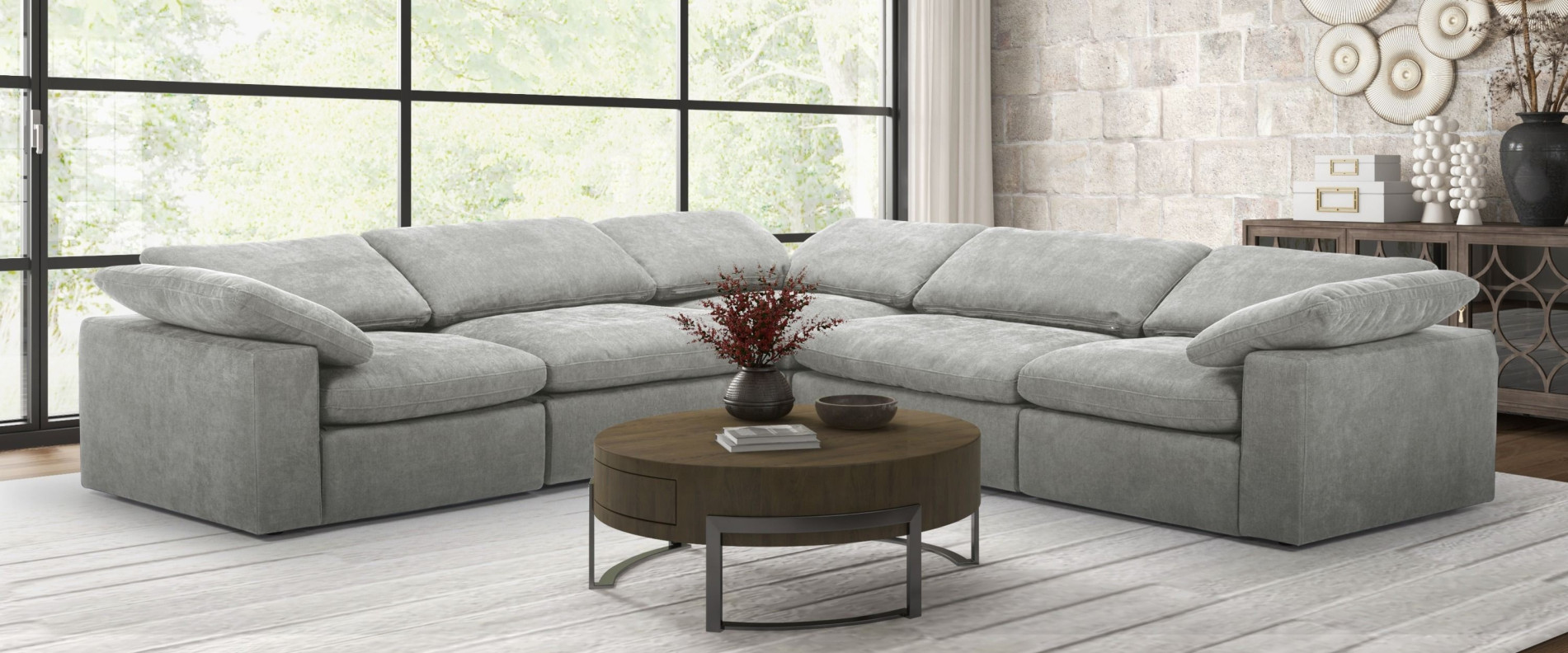 81215Divani Casa Corinth - Modern Gray Fabric Sectional Sofa with 3 Power Recliners by VIG Furniture
