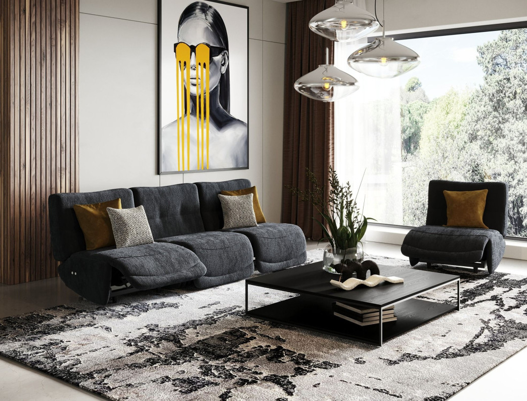 81780 Divani Casa Basil - Modern Dark Grey Fabric Small Sofa With 3 Electric Recliners BY VIG Furniture