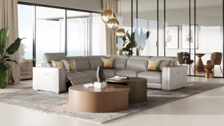 80075A Modrest Frazier - Modern Light Grey Leather Sectional Sofa with 3 Recliners By VIG Furniture