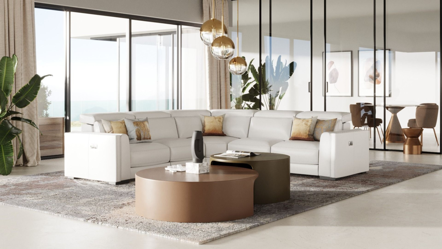 80074A Modrest Frazier - Modern White Leather Sectional Sofa with 3 Recliners By VIG Furniture
